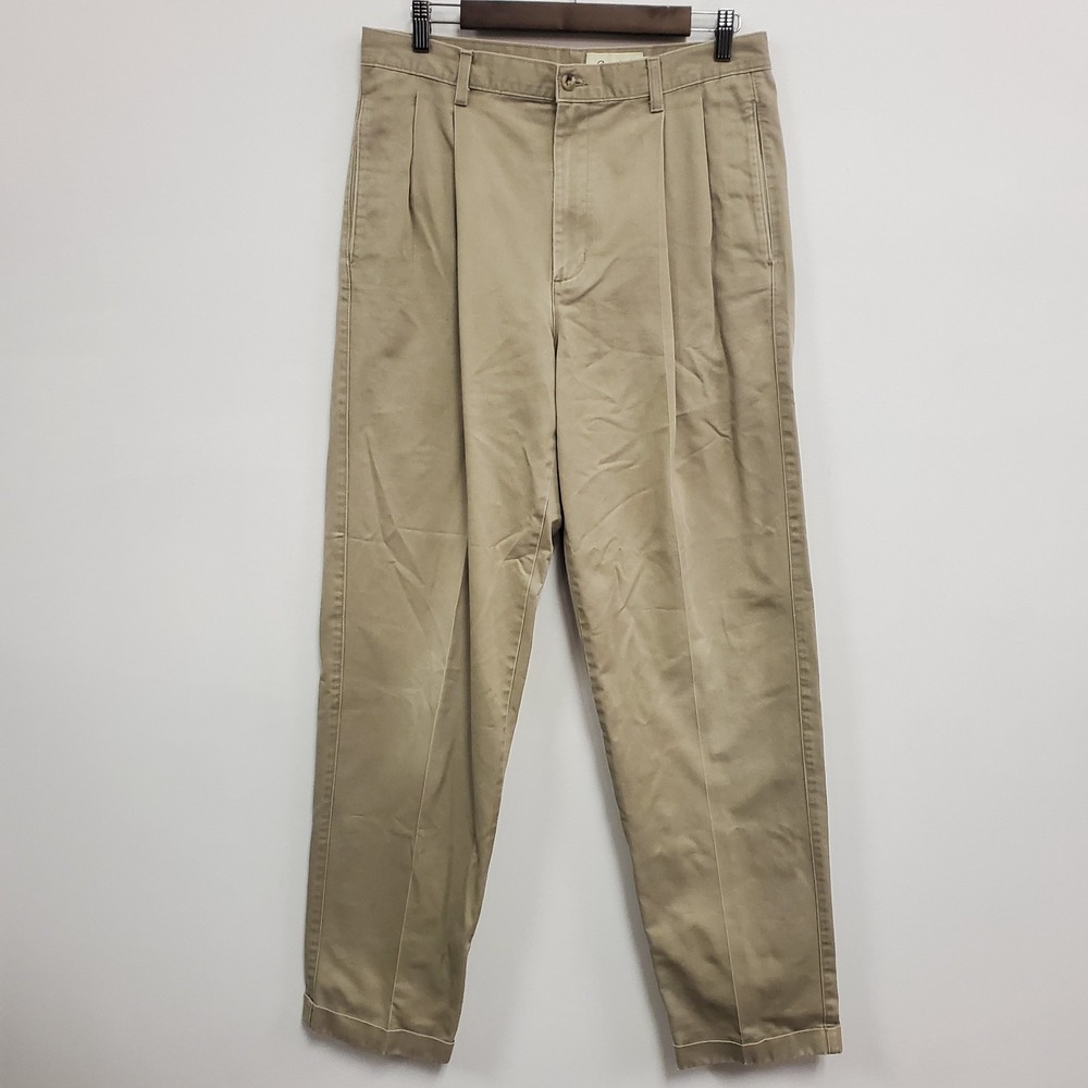 Eddie Bauer Mens Pleated‎ Baggy Cuffed Trouser Pants Size 33/34 Tan Business